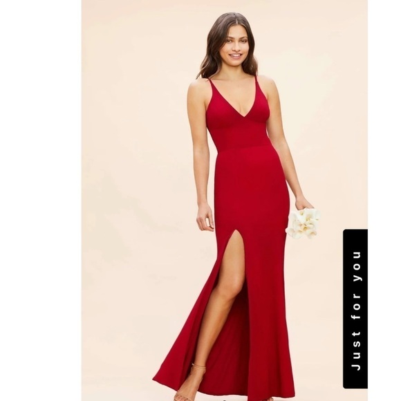 Dress the population Garnet Red Iris Side Slit Crepe Gown L NWT - Picture 4 of 9